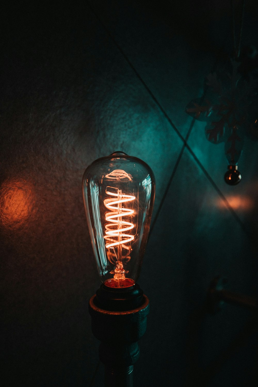 turned-on filament bulb