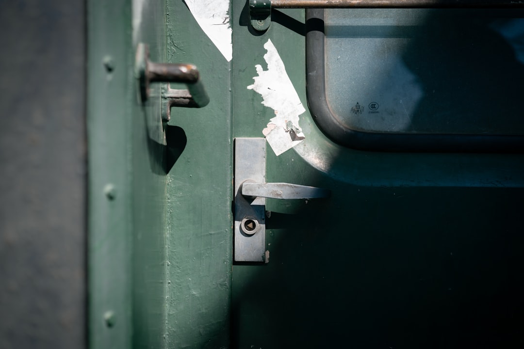 green metal door