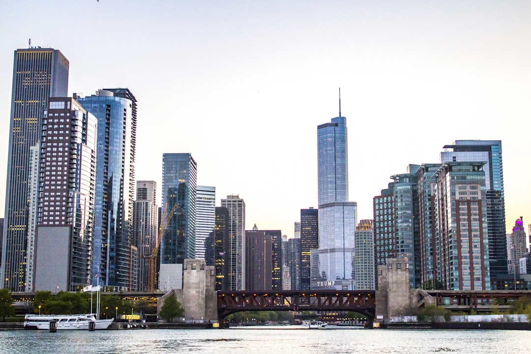 bridge near city, A view of the Chicago Skyline from the speedboat cruise.