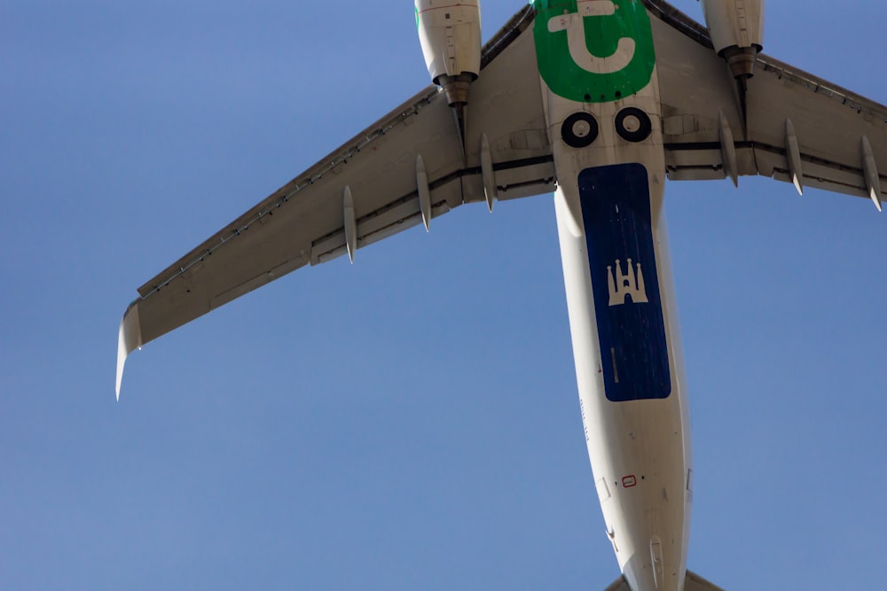 white and blue air plane