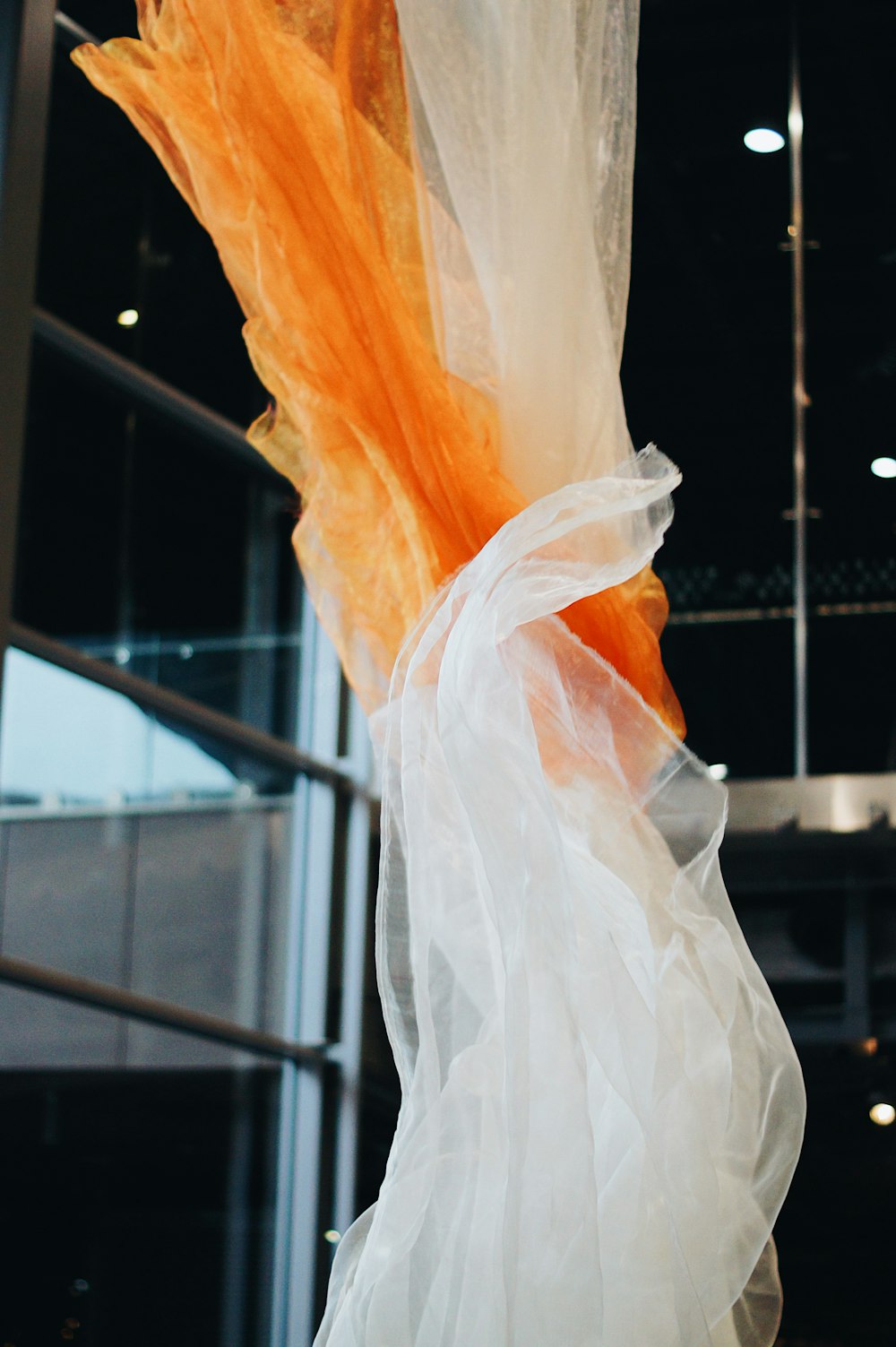 orange and white curtain display