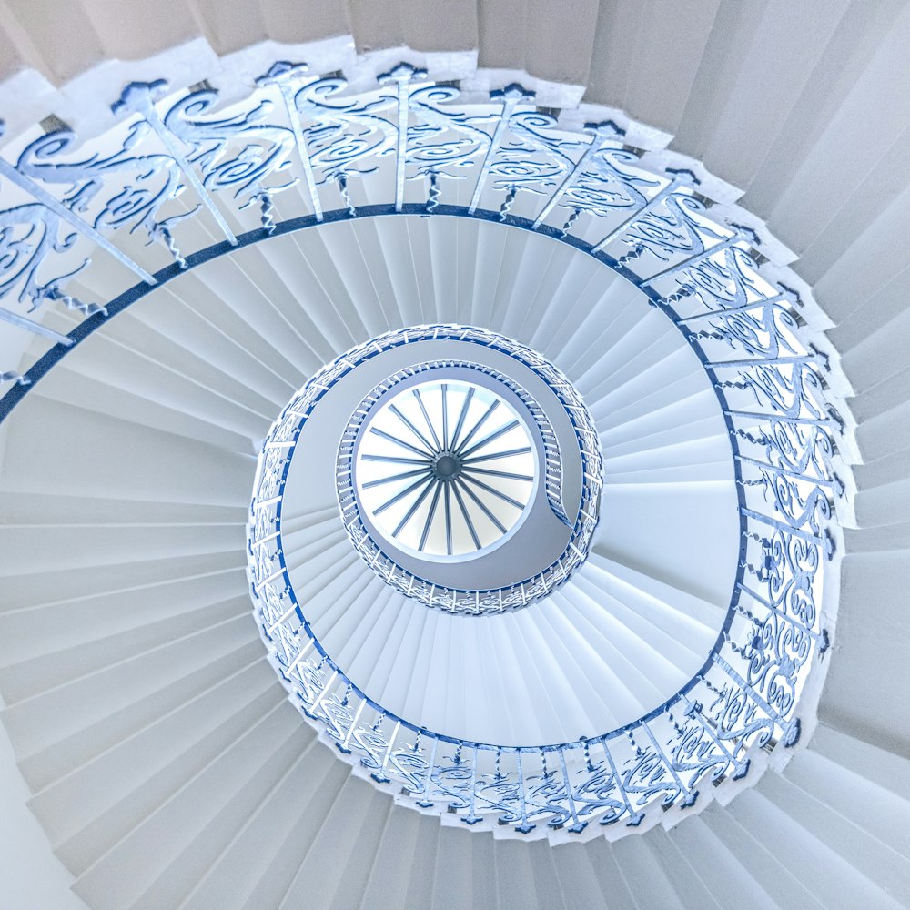 white and blue spiral décor