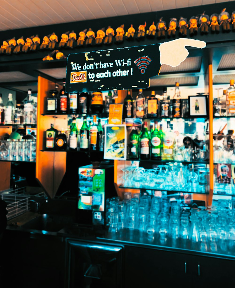 brown and blue store interior