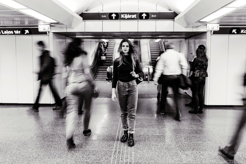 selective focus photography of man on train station