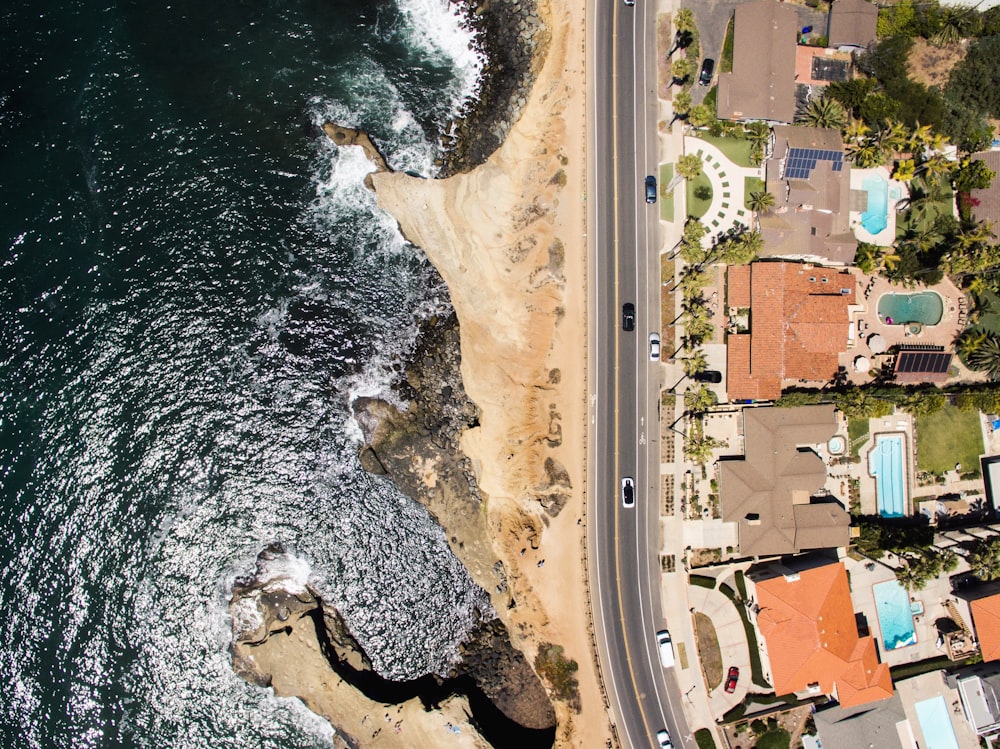 aerial view of vehicles on road