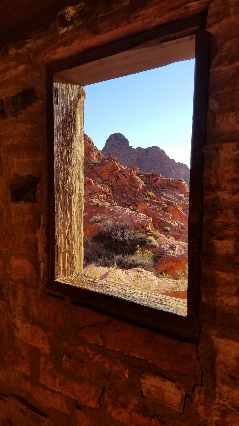 square brown wooden window