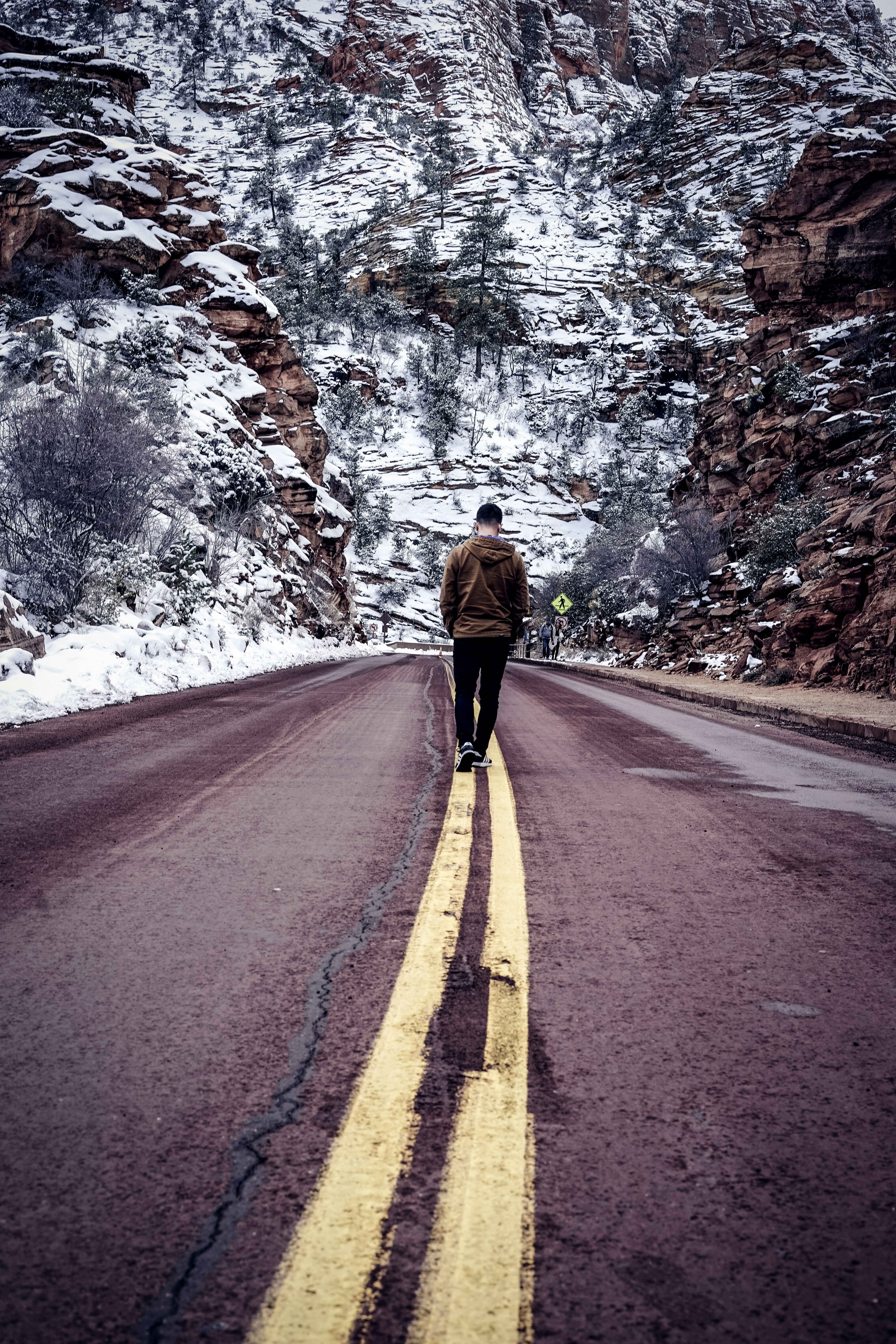 昼間、道路を歩く男性