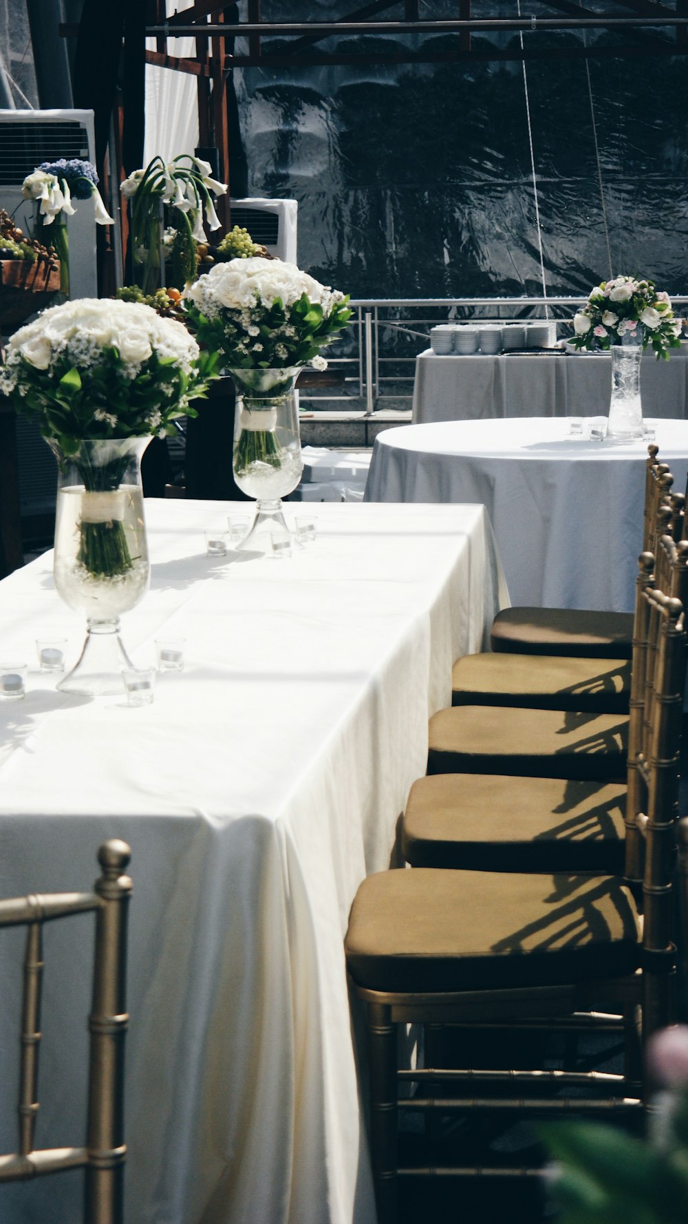 two white arrangement on top table