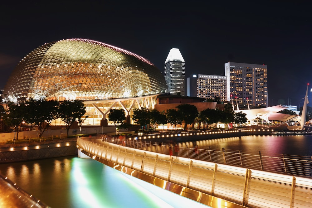 lighted buildings at night