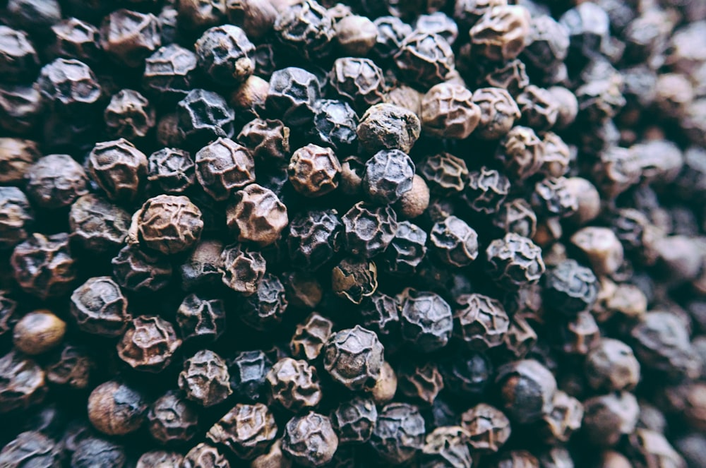 close-up photography of brown and black stones