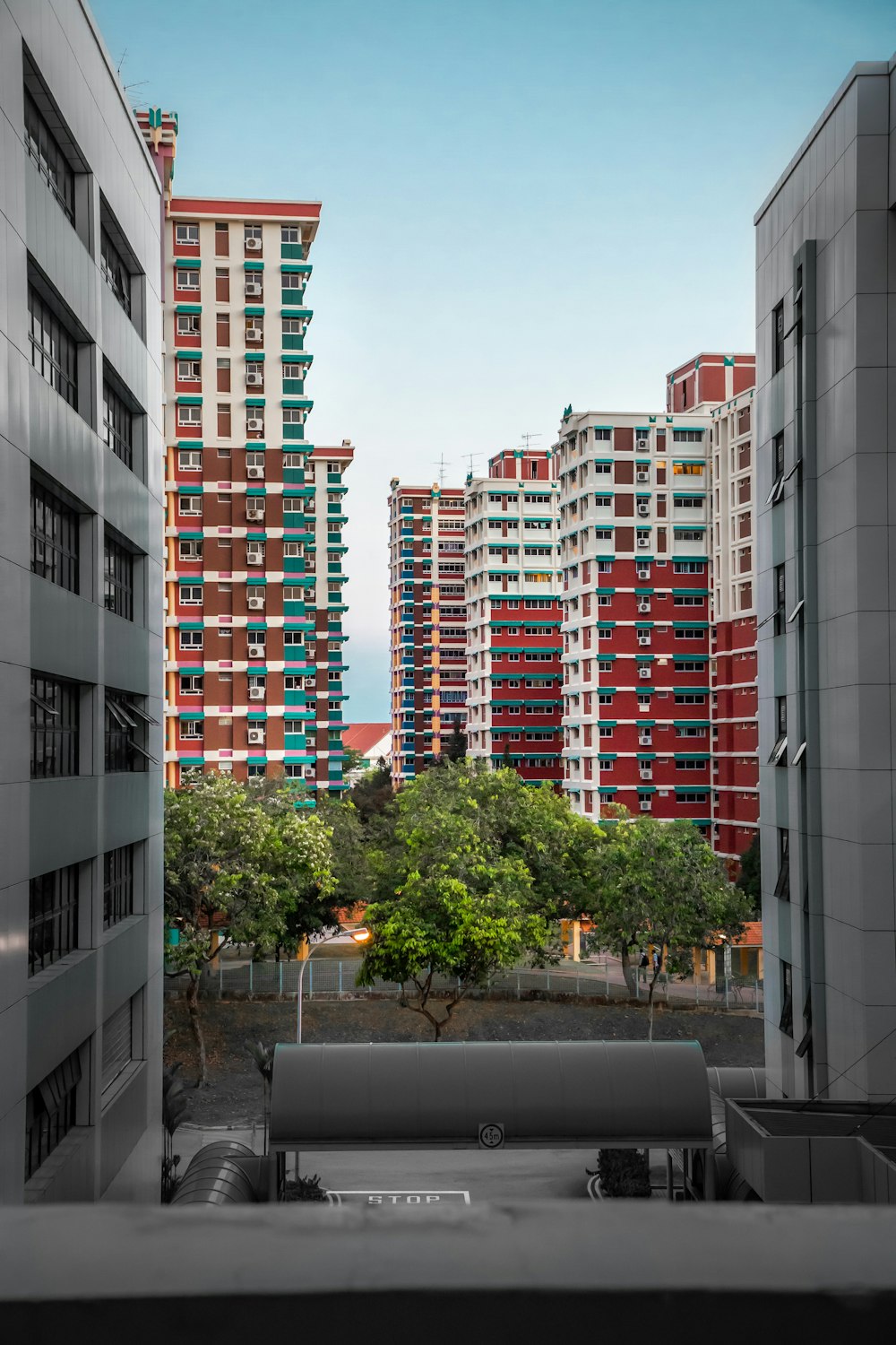 red and gray high-rise buildings