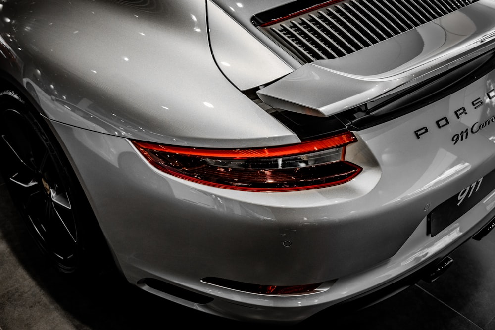 silver Porsche car