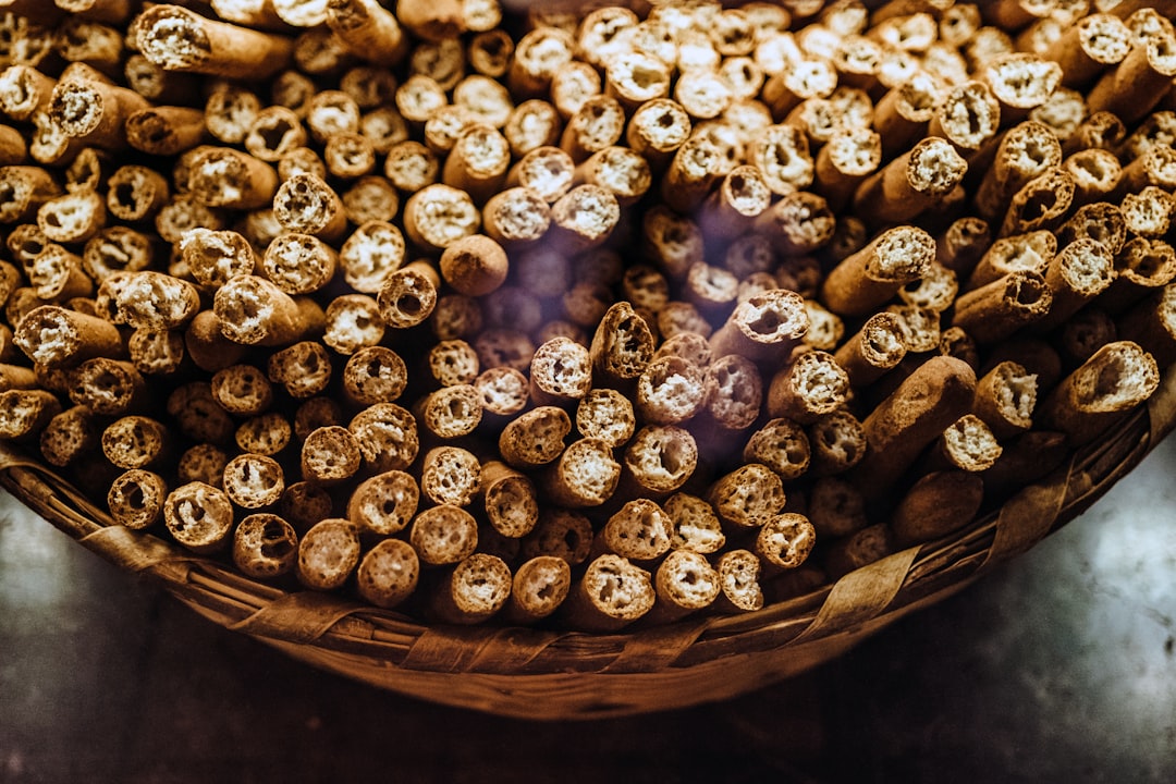brown sticks in basket,