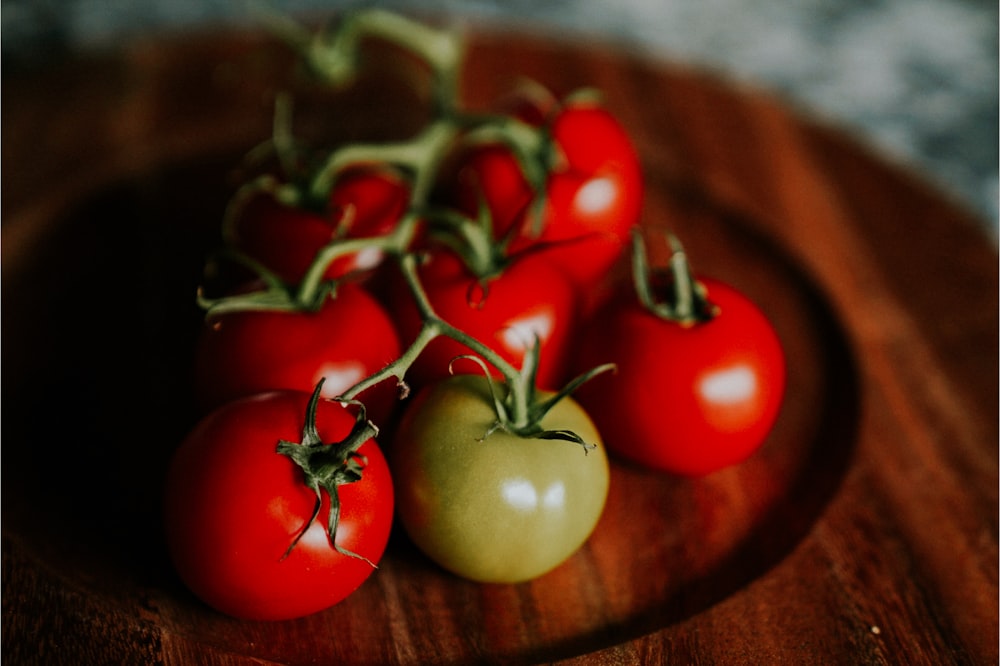 tray of red and green tomatoes