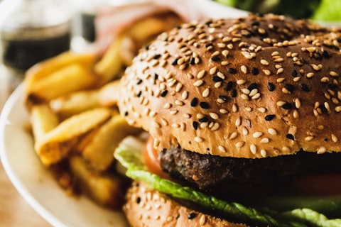 Beef burger with fries