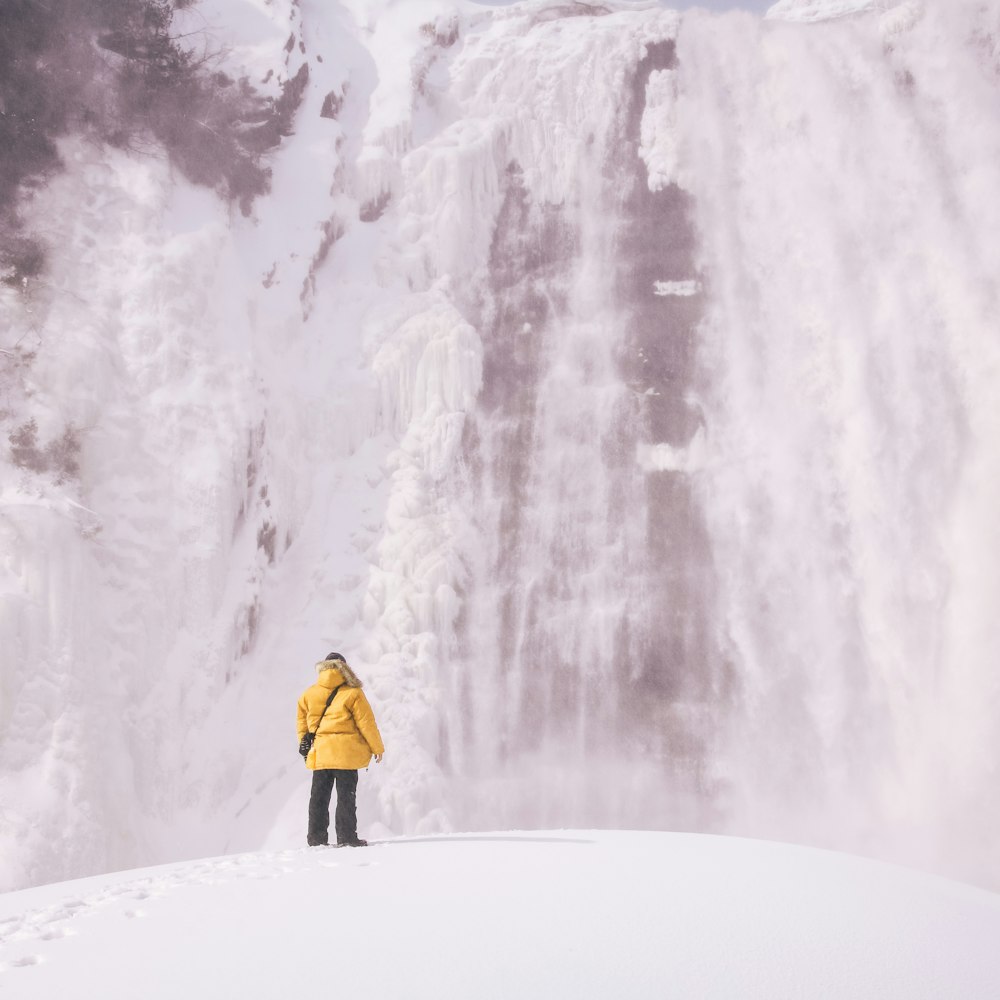 person standing front of waterfalls
