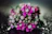 Close-up of a vibrant pink and white floral bouquet with dewdrops on petals.
