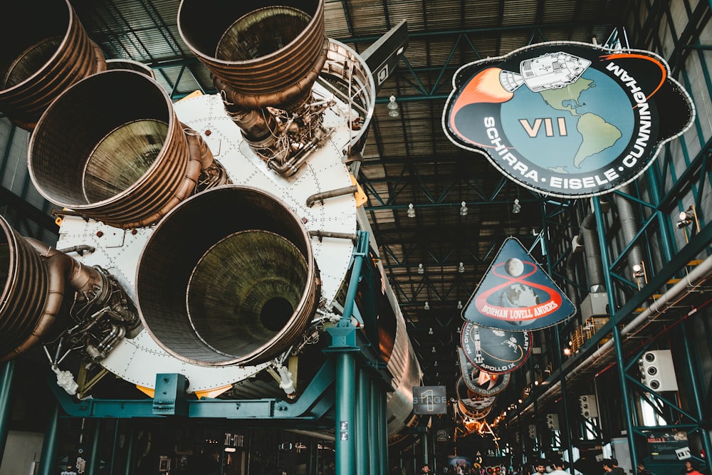 the inside of a building with a bunch of pipes