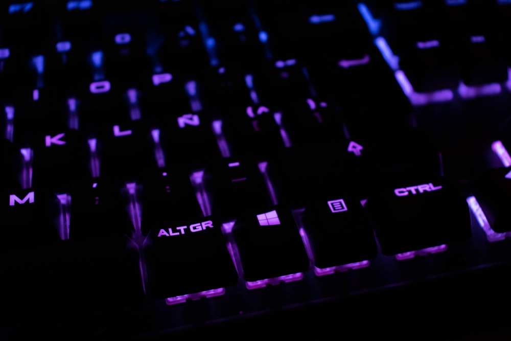 black and purple gaming keyboard