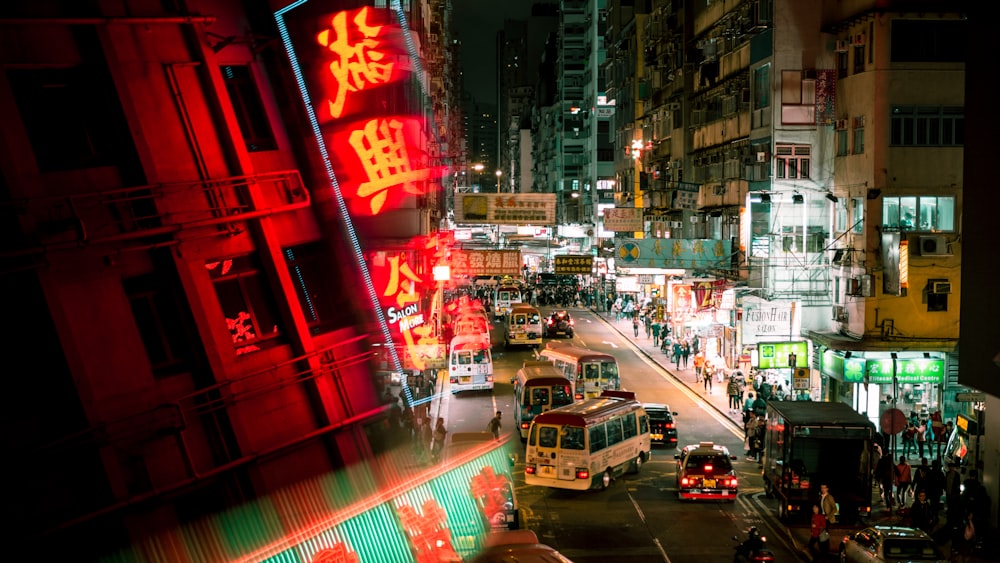 vehicles on roadway at nighttime