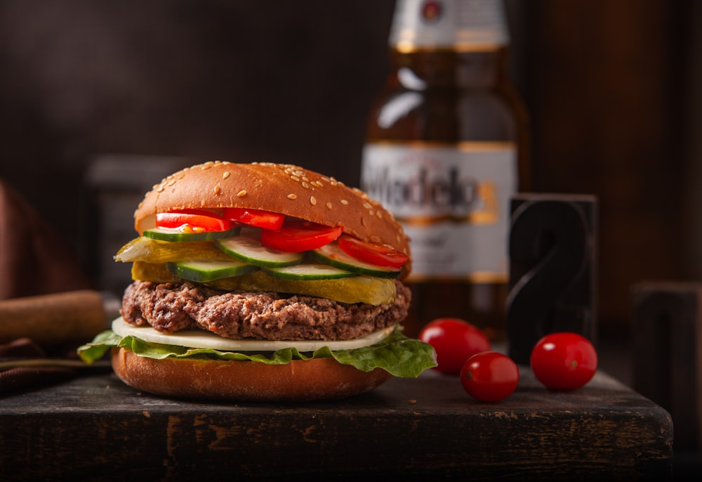 meat burger on table