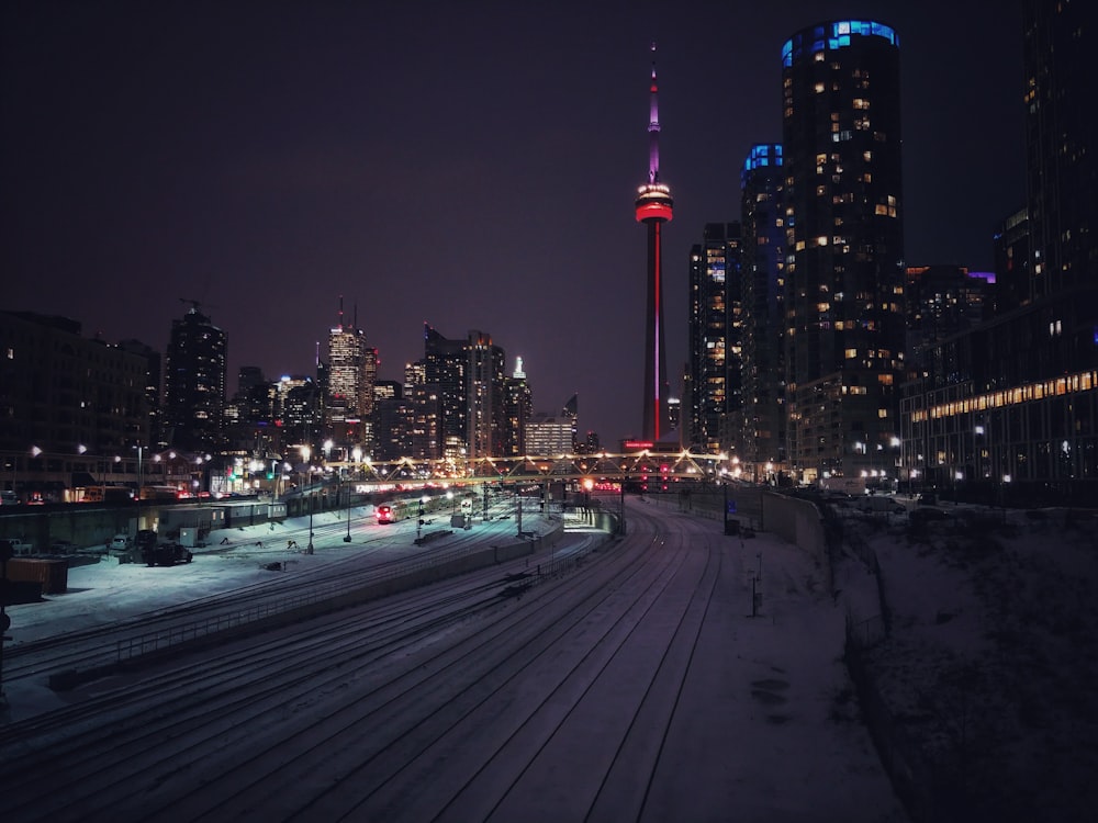 city with lights turned-on during nighttime