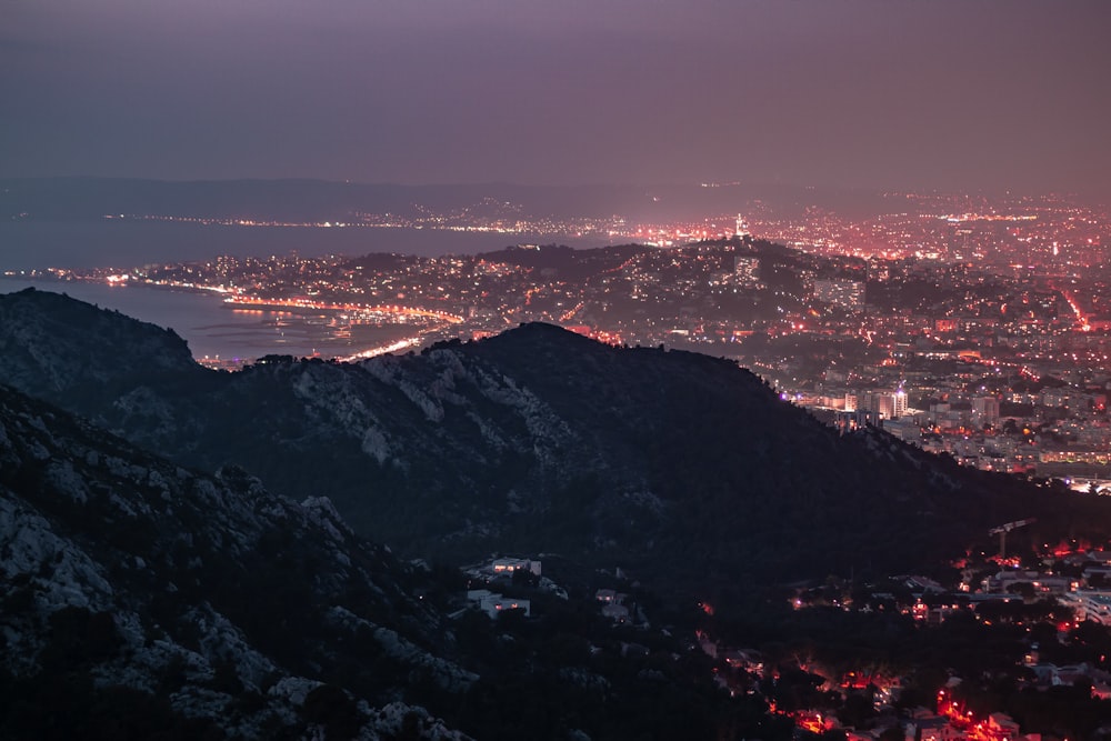 aerial view photography of lighted buildings