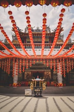 temple with red buntings