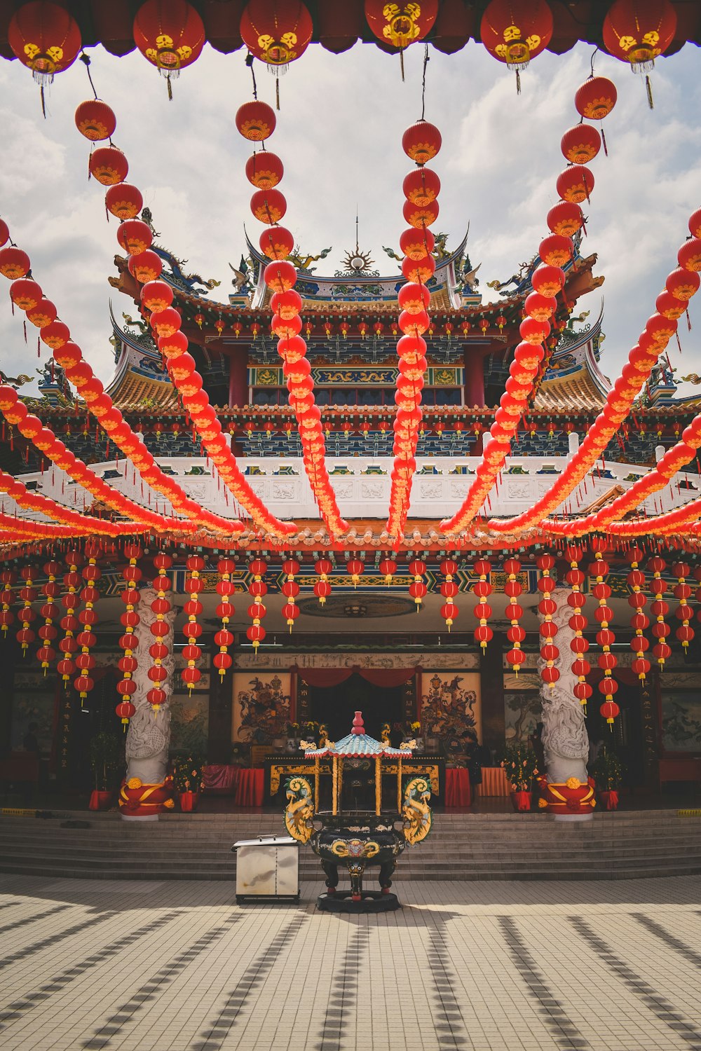 temple with red buntings