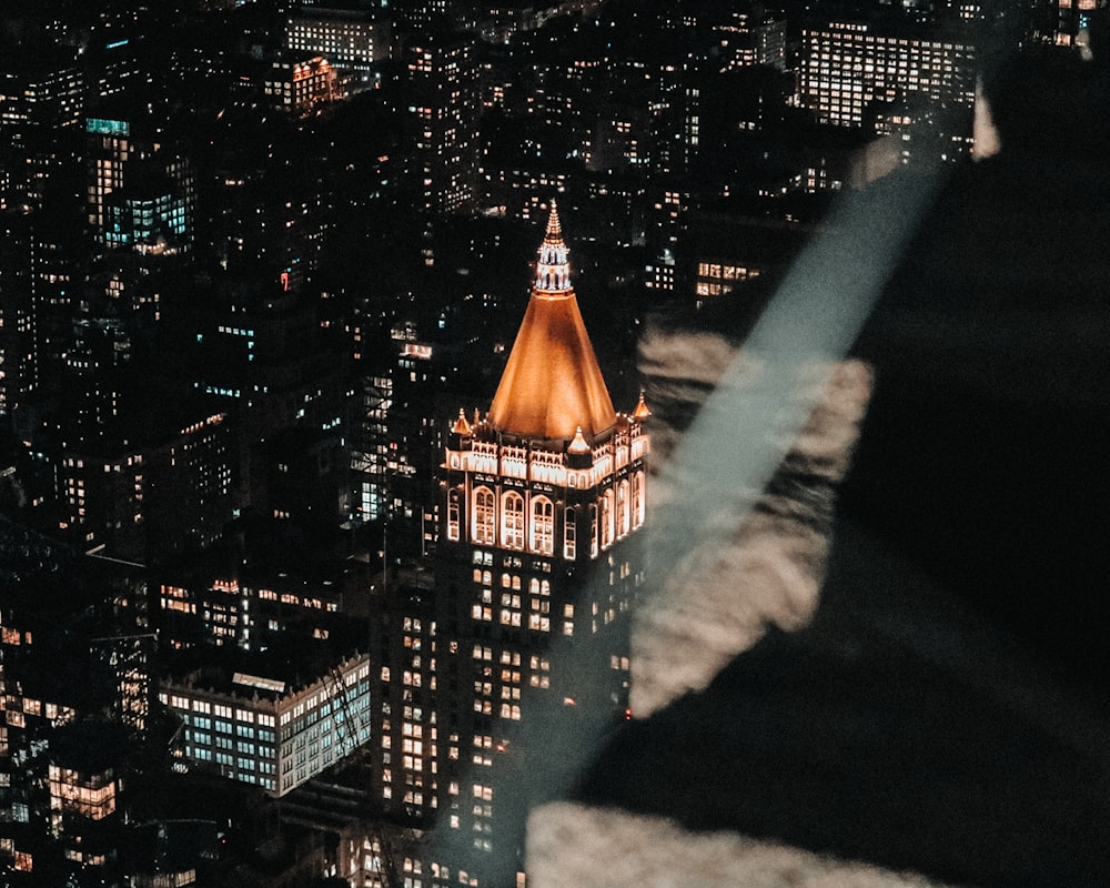 high rise building view at night