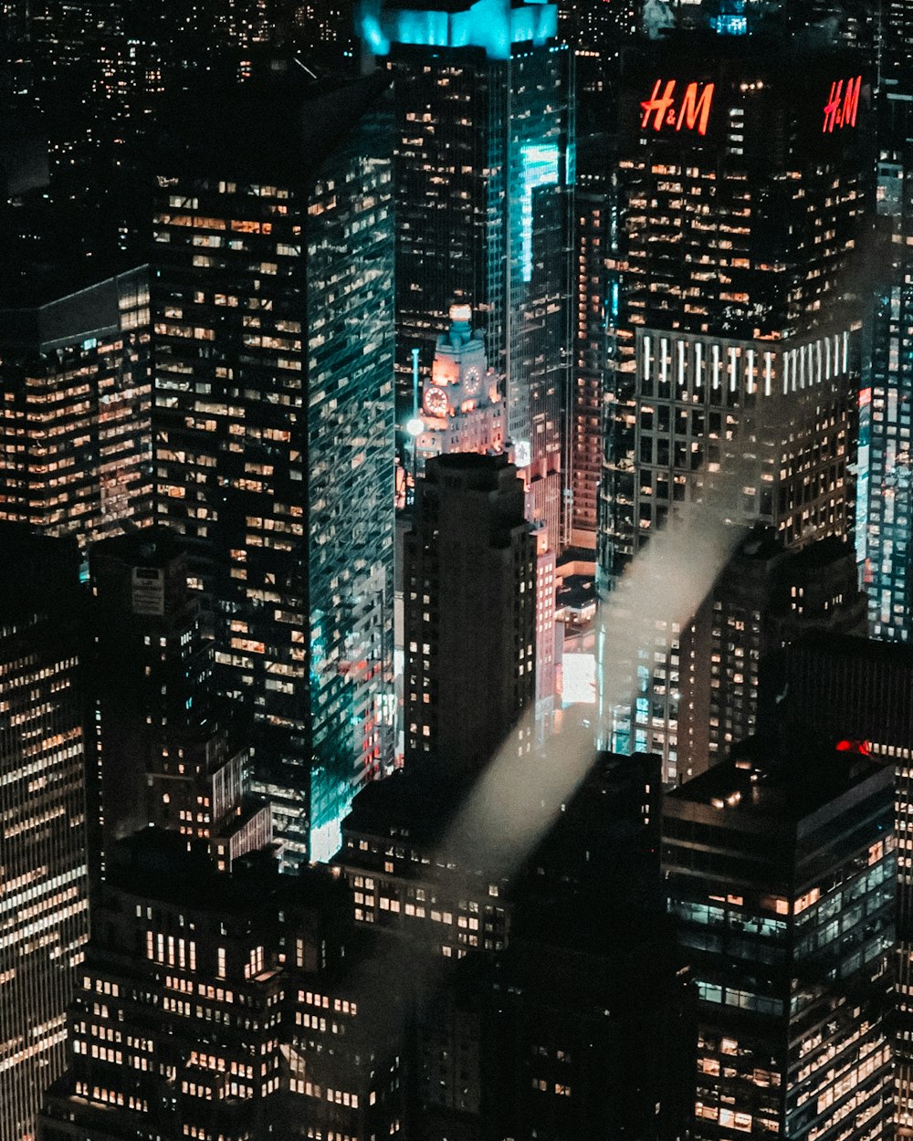 aerial photo of high-rise buildings during nighttime