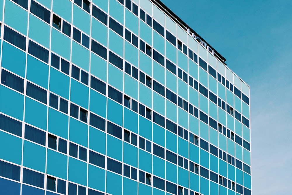 blue window glass building