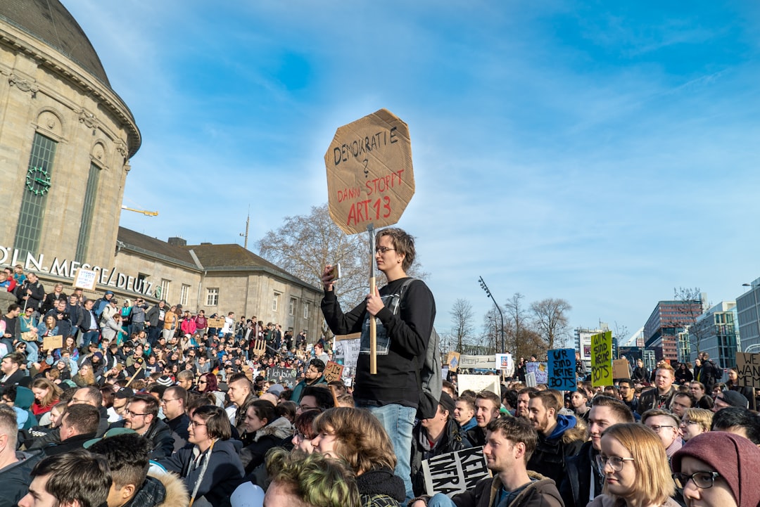 people gathered at the street rallying