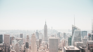 Dynamic cityscape background with a focused entrepreneur planning growth strategies.