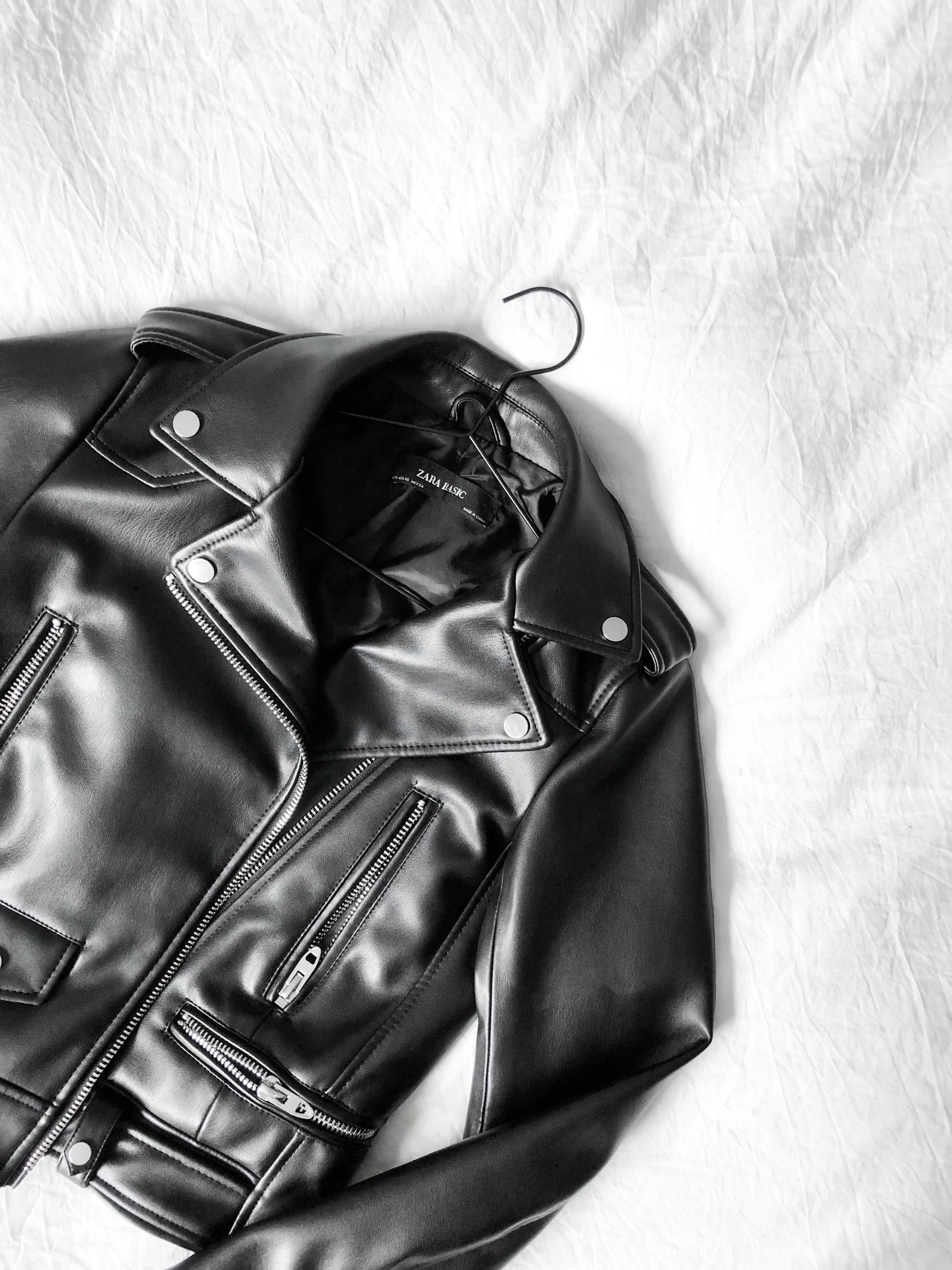 Men's leather jacket with a clean silhouette