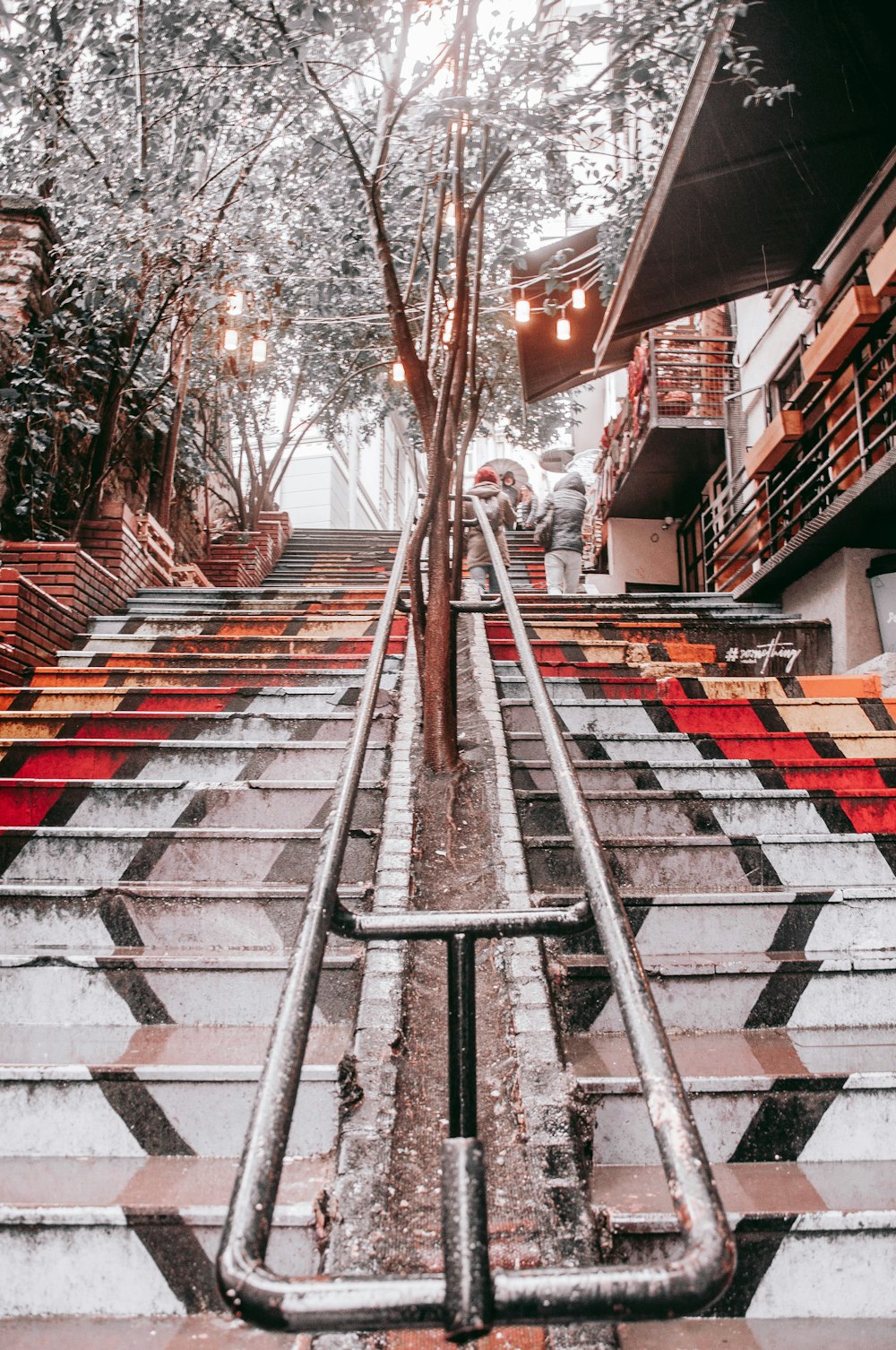 gray and red concrete stairs