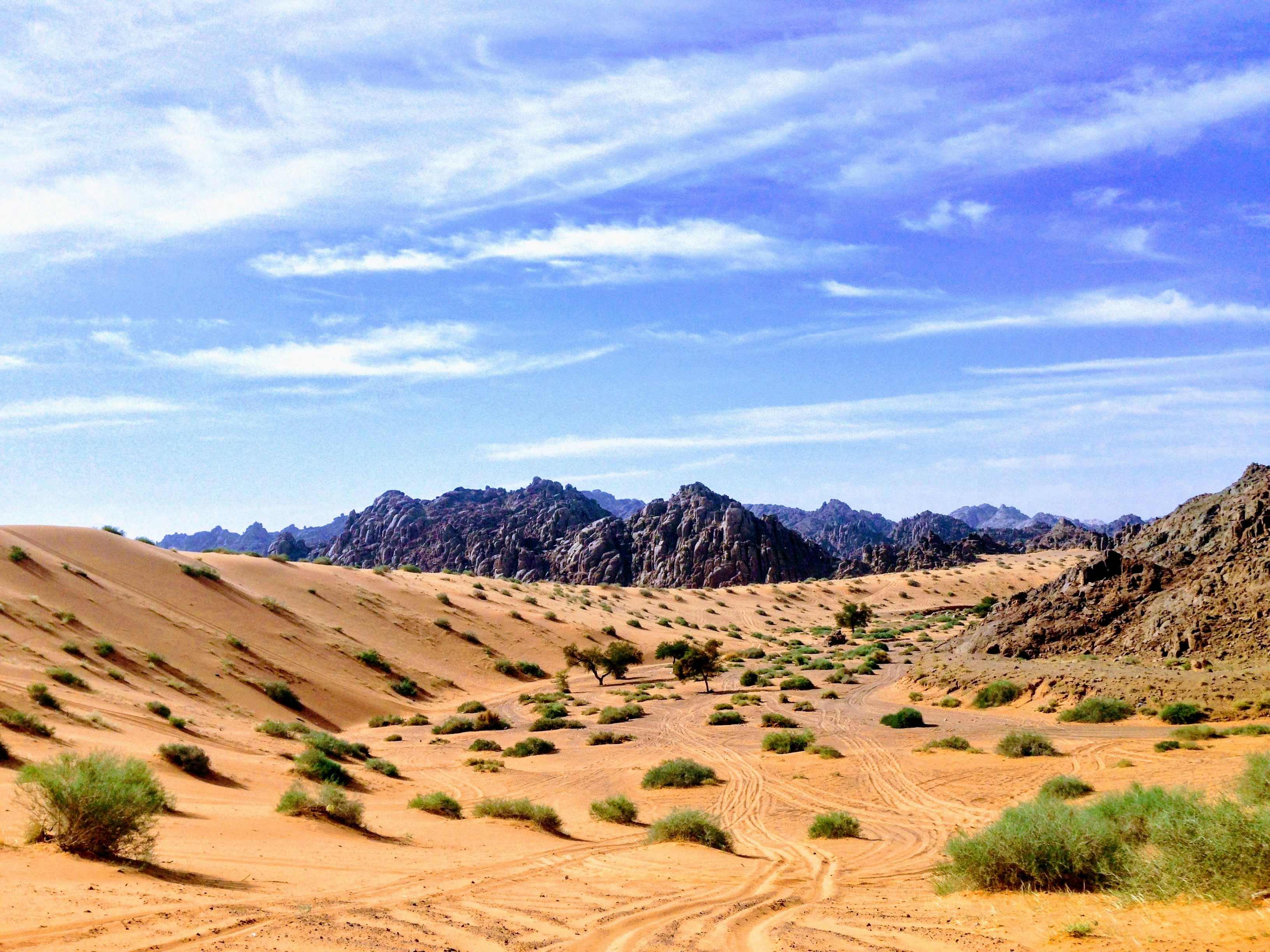 sand dune and mountain scenery, In my country [Ha’il], we have very much sandy desert (25.000 ㎢), and very many granite mountains (8.500 ㎢), but they only meet each other in this small area (1.0 ㎢).</p><p>So it is a distinct area!