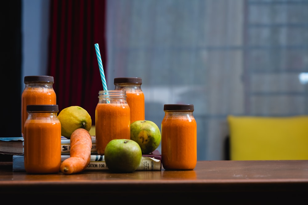 carrot juice on mason jar