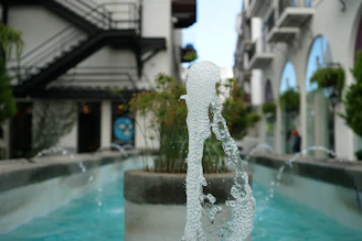 Close-up of a 3D BIM model showing a complex fountain system with piping and equipment.