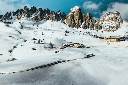 aerial photography of rock formation in Passo Gardena Italy