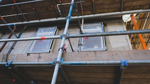 close view of scaffolding attach to the building