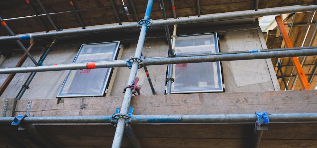 close view of scaffolding attach to the building