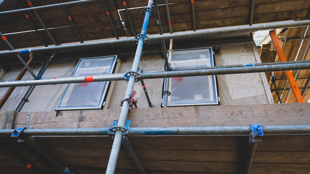 close view of scaffolding attach to the building