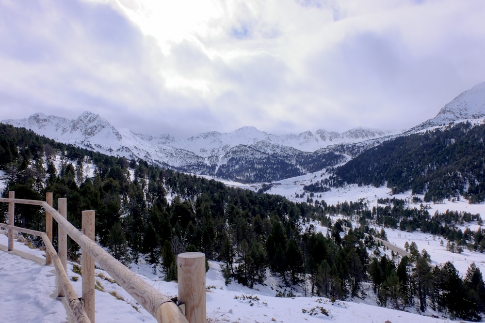 wooden fence and snow-covered field