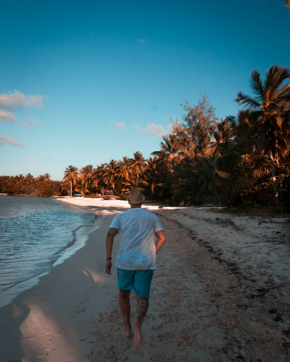 man walking on seashore beach