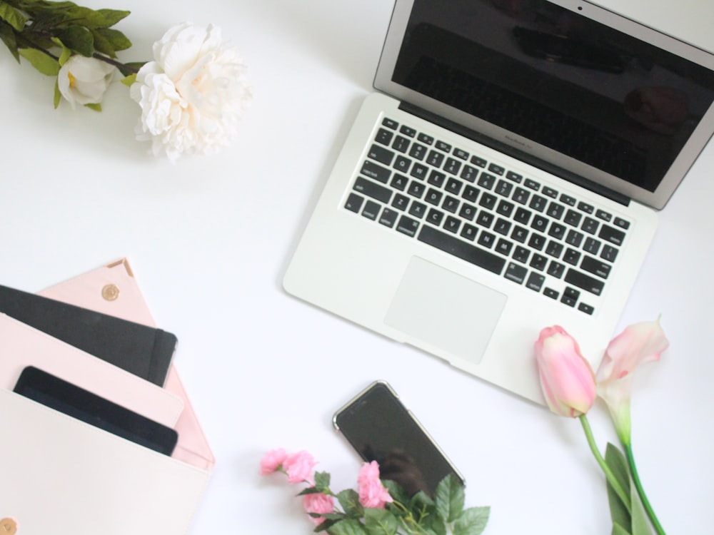 flowers on laptop