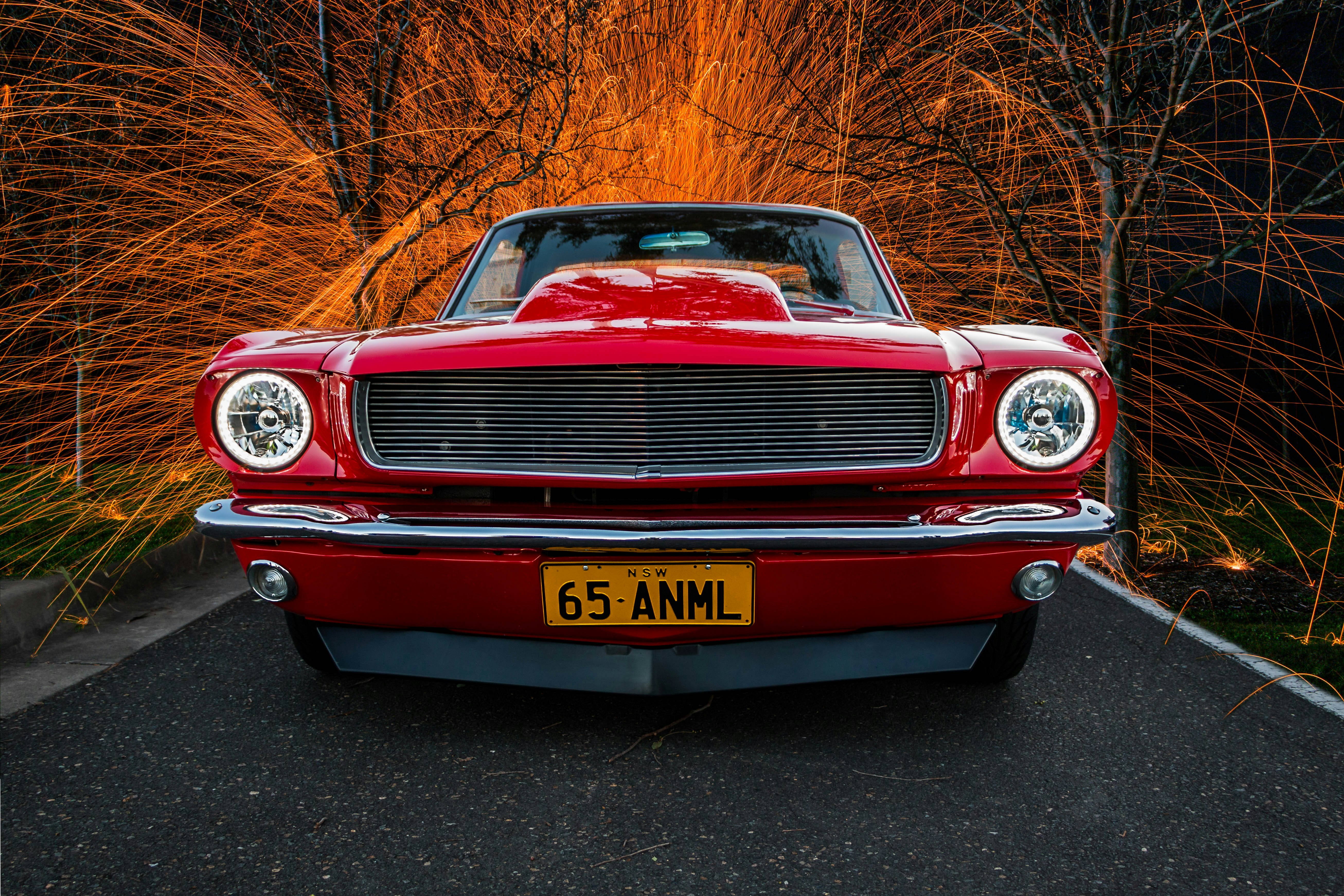 red classic car in high saturation photography
