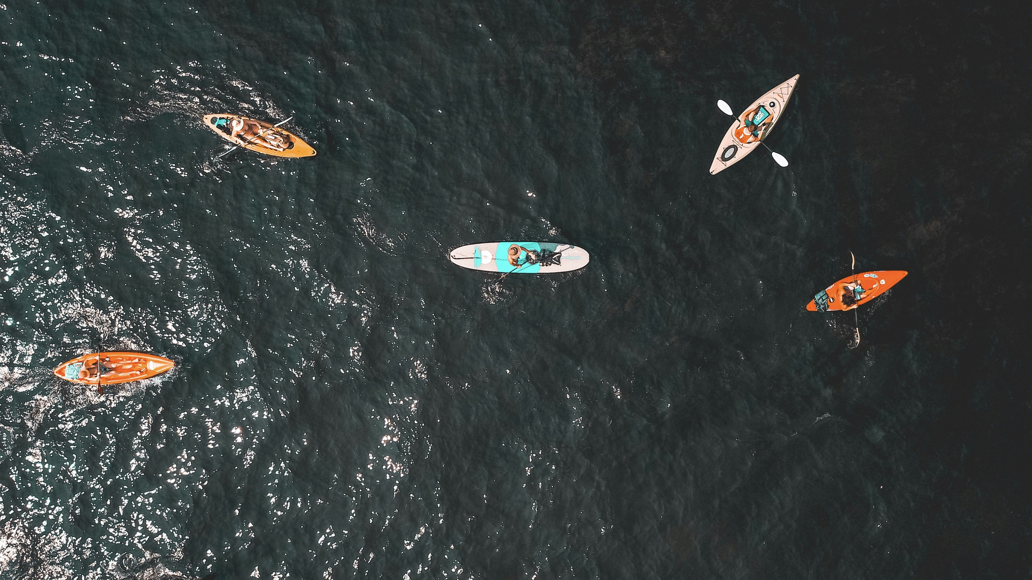 aerial people riding kayats