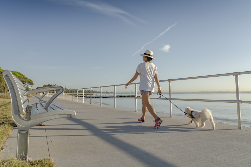 woman walking with dog