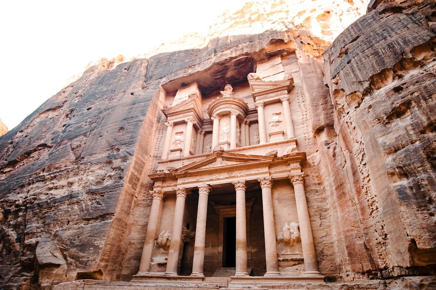 Petra Jordan Treasury carved into rose-red sandstone